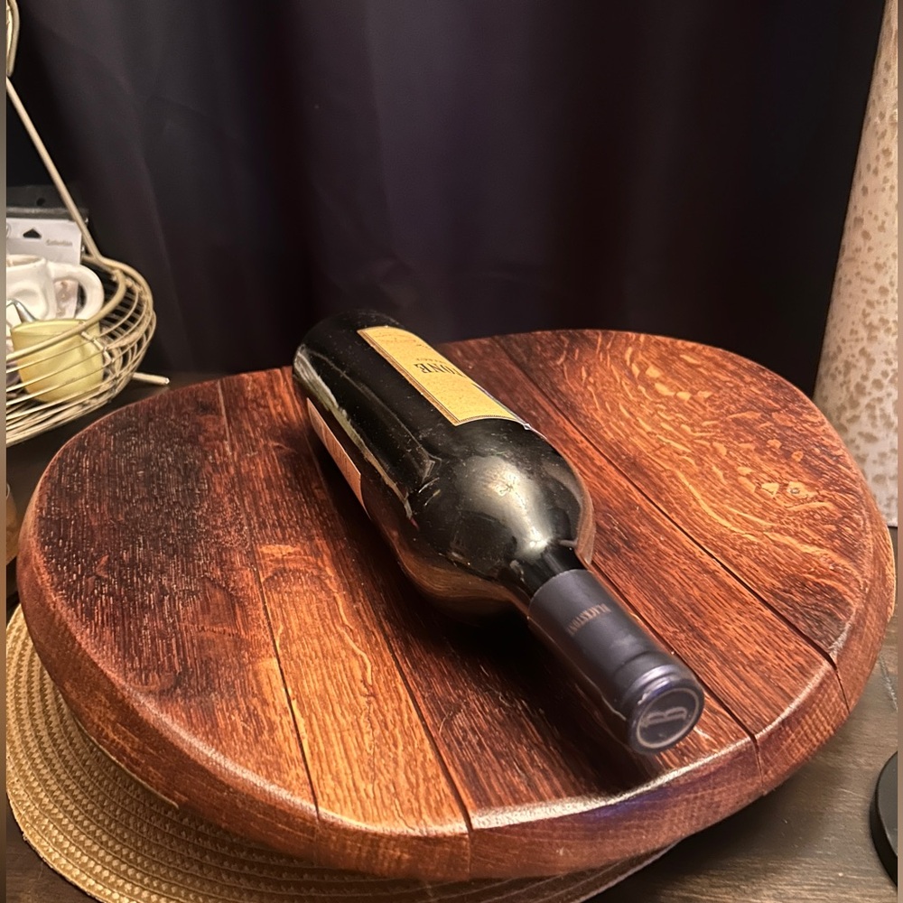 Wine barrel lazy susan charcuterie platter